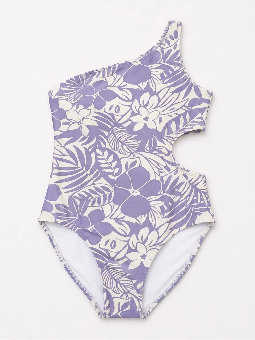 Abercrombie & Fitch One-Shoulder Floral Cutout Swimsuit - Lavender & White